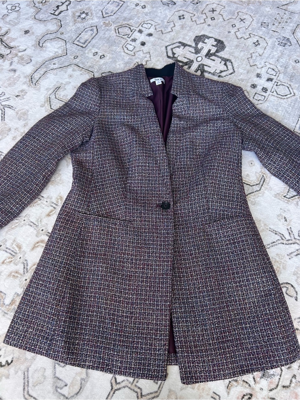 Bar III Burgundy Tweed Single-Button Blazer